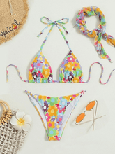 Bikini-Set mit Blumenmuster und Farbblock